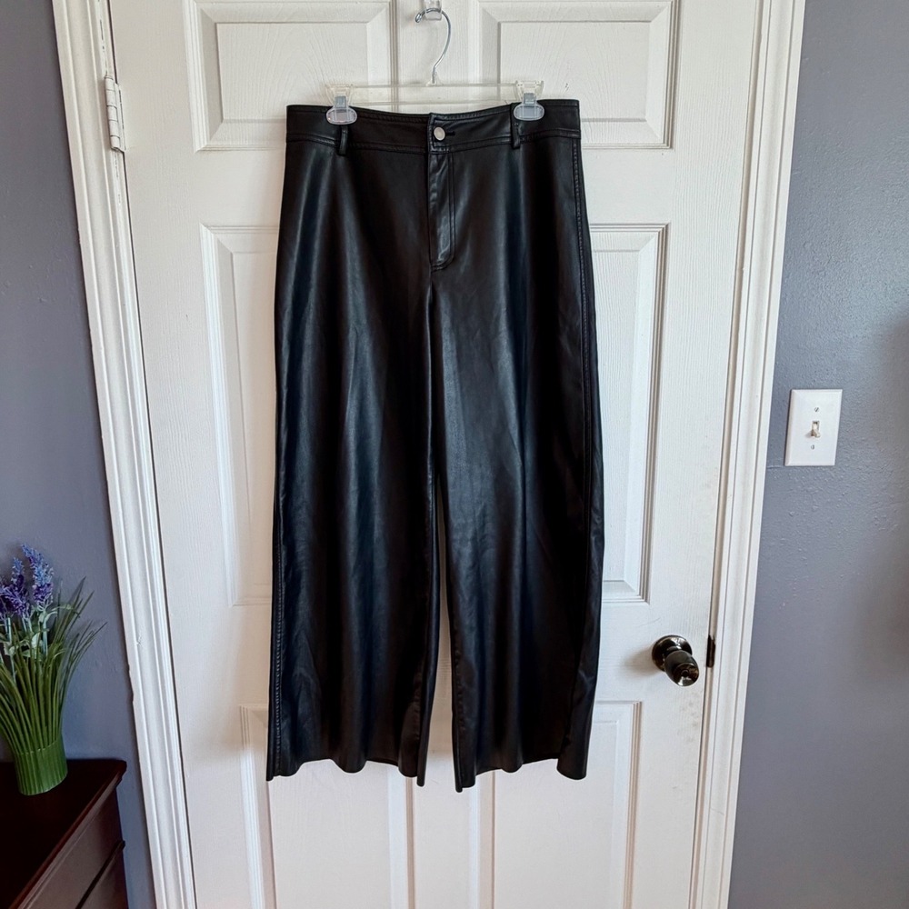 Mustard Seed Black Faux Leather Wide Leg High Rise Pants Large